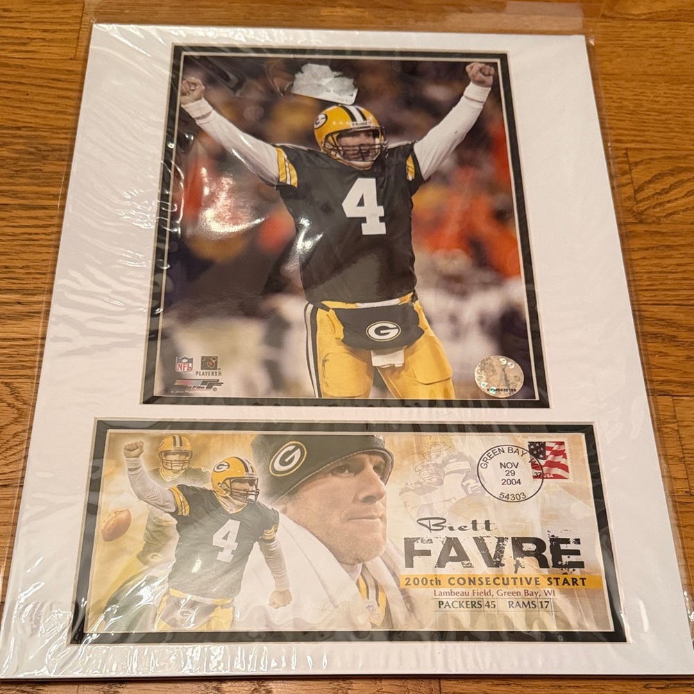 Brett Favre Green Bay Packers Framed Photo with Green Bay Stamp Nov 29 2004